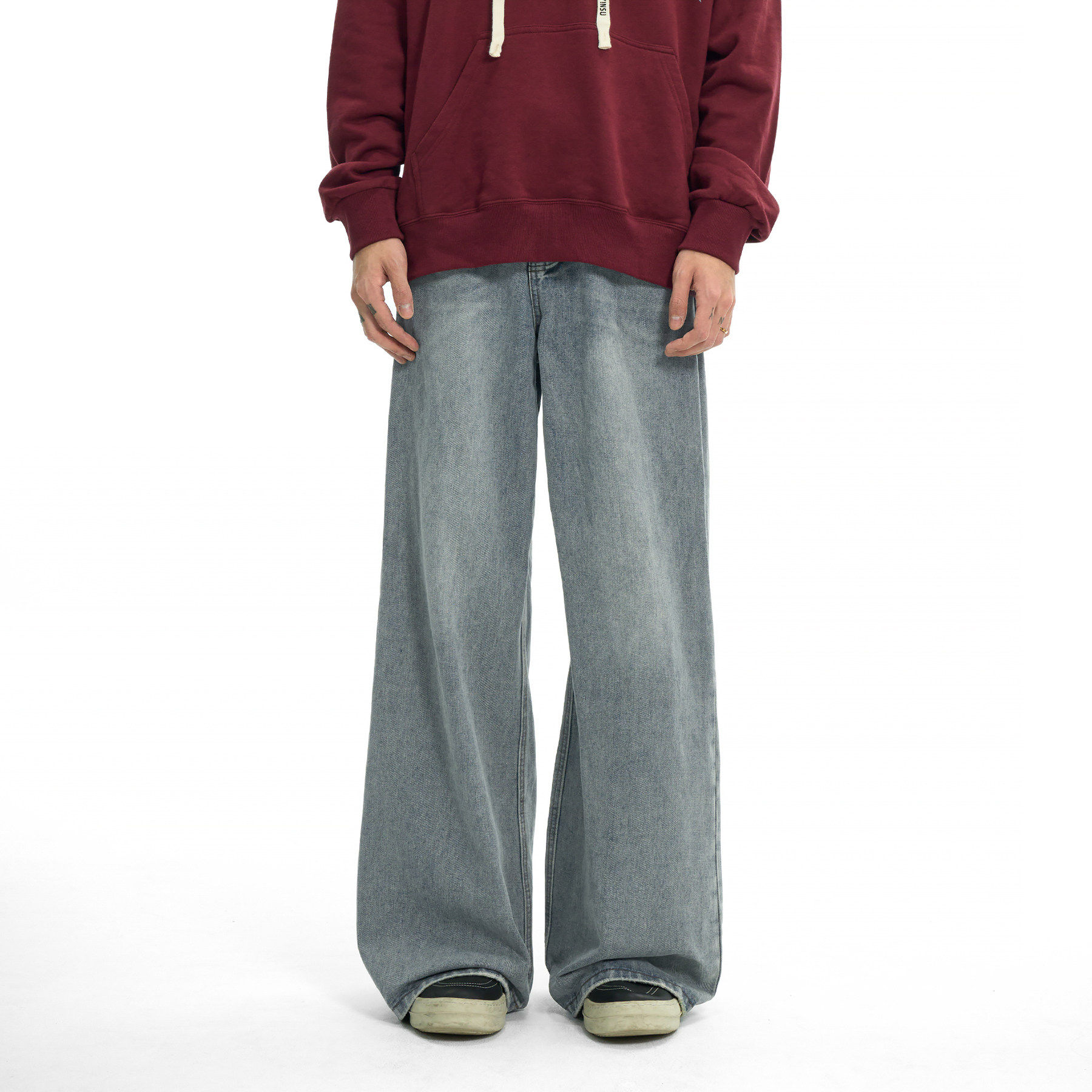 新因素美式复古水洗蓝牛仔裤做旧宽松直筒阔腿百搭秋冬长裤子男款