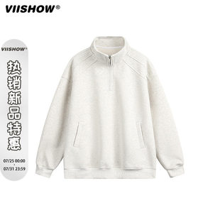 VIISHOW覆古日系纯色半拉炼 套头休闲 上衣男春季 宽松情侣百搭 炼