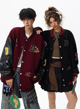 NKAOL棒球服男女秋冬季新款美式复古刺绣夹克印花贴布LOGO外套
