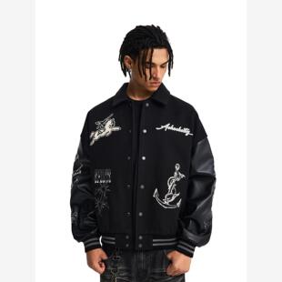 【Achock官方店】美式翻领重磅刺绣夹克春秋机车风潮牌棒球服外套