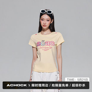 【Achock官方店】acac格纹字母刺绣修身显瘦圆领T恤潮牌高街短袖