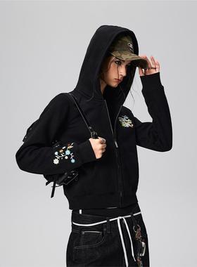 【Achock官方店】acac系列嘻哈花卉刺绣短款外套潮牌新款连帽卫衣