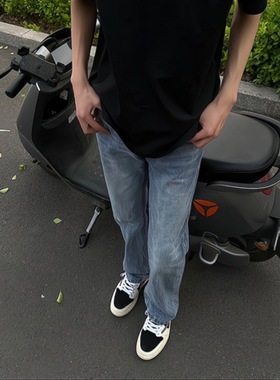 VIRUS闪电竹节纹微喇牛仔裤男夏薄款高街vibe裤子显腿长直筒裤