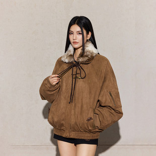 【Achock官方店】美拉德毛领可拆卸外套飞机扣保暖蝴蝶结棉服夹克