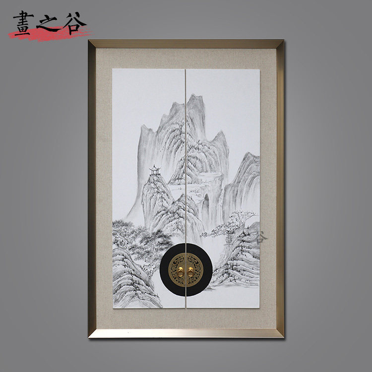新中式挂画山水意境走廊玄关画书房画禅意装饰画实物画 开门见山