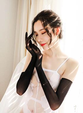 哑光分指丝袜手套性感黑丝女
