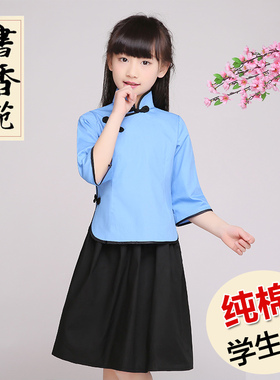 儿童民国学生装小学生朗诵合唱演出服装女童民国风复古五四青年装
