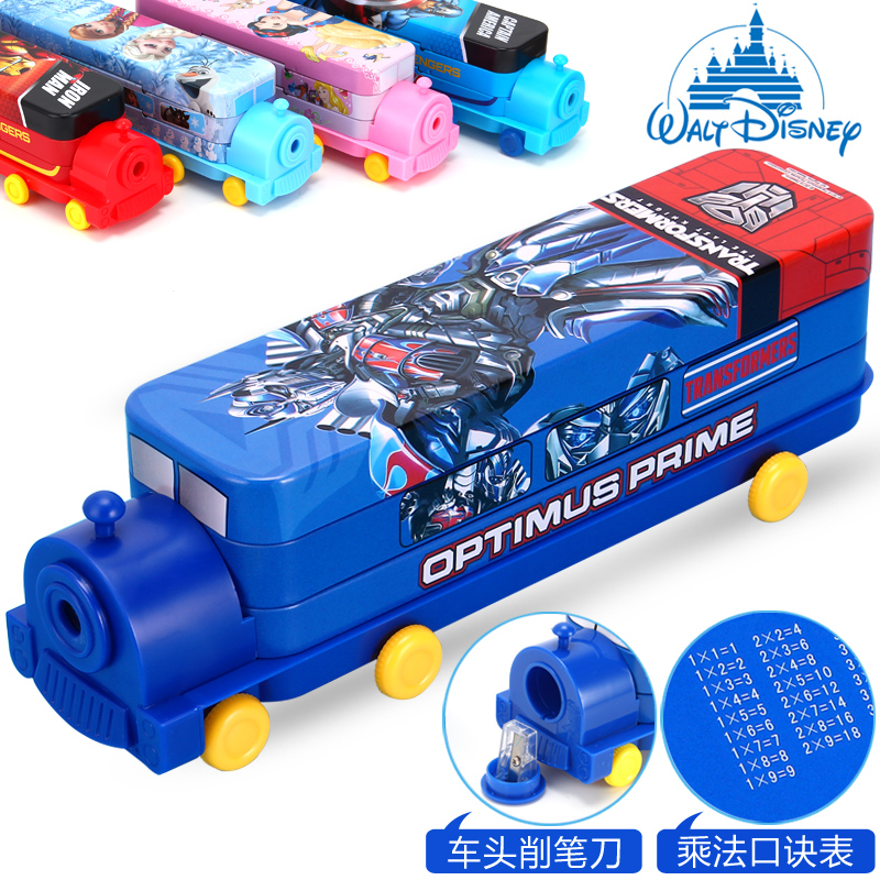 迪士尼小学生文具盒双层巴士卡通儿童小火车头幼儿园男女孩铁笔盒