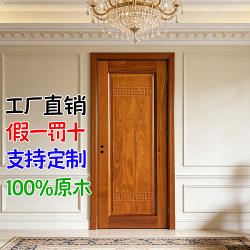 新中式风格 沙比利烤漆全实木门 榫卯纯原木门室内卧室套装房间门