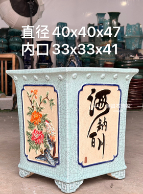 石湾盆大四方花盆手工贴花透水透气