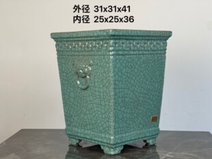石湾盆高筒盆悬崖岭南盆景盆花盆手工制作大号白裂纹高四方