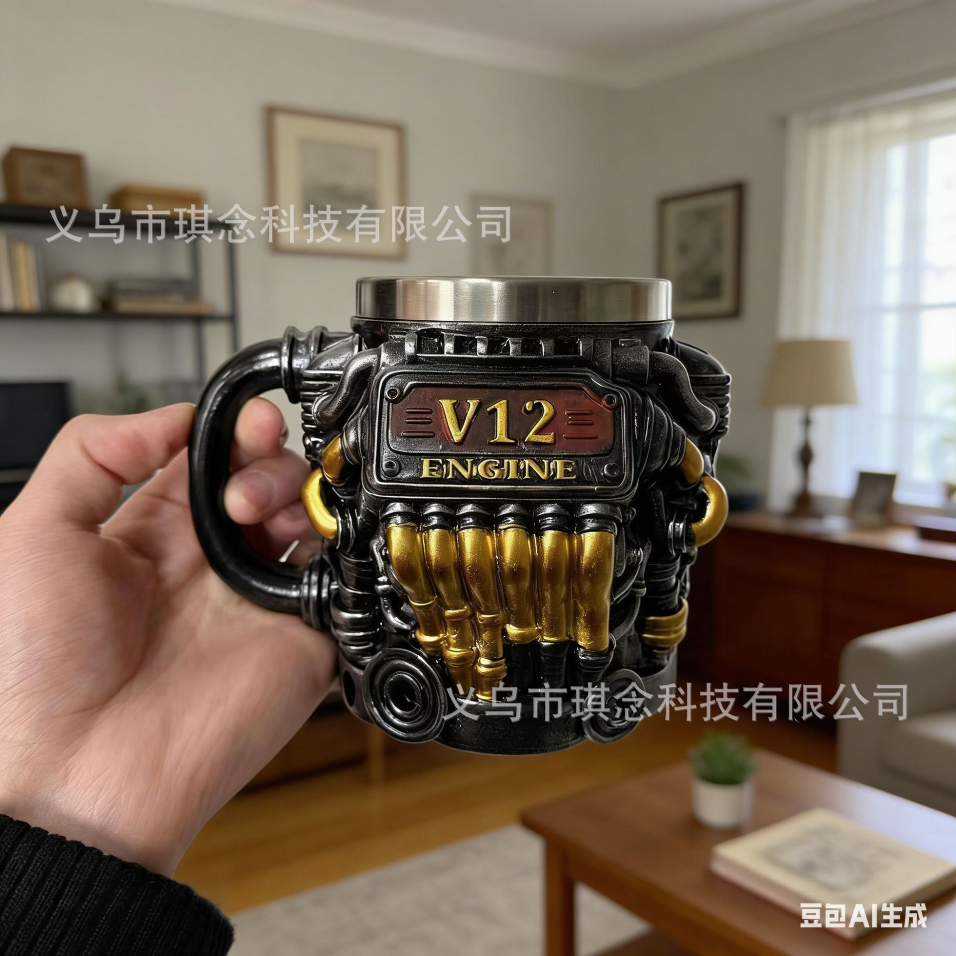 跨境新品V12引擎树脂带内胆马克