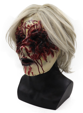 跨境万圣节恐怖魔女面具 咒怨白发女鬼怪面具 套头面具黑发僵尸面