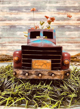 跨境创意复古绿色小卡车鲜花植物多肉盆栽花盆摆件树脂雕像工艺品