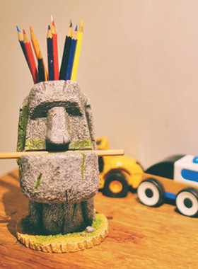 Moai创意复活岛石人像笔筒摩