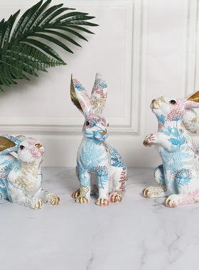 北欧彩绘玉兔摆件创意礼品工艺品