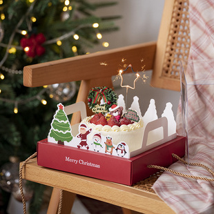 2024网红圣诞节透明手提四寸蛋糕盒4寸6寸加高5慕斯包装盒子礼盒