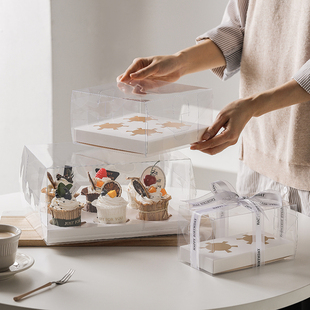 2/4/6粒纸杯蛋糕包装盒雪媚娘盘挞马芬杯子蛋糕透明手提西点盒子