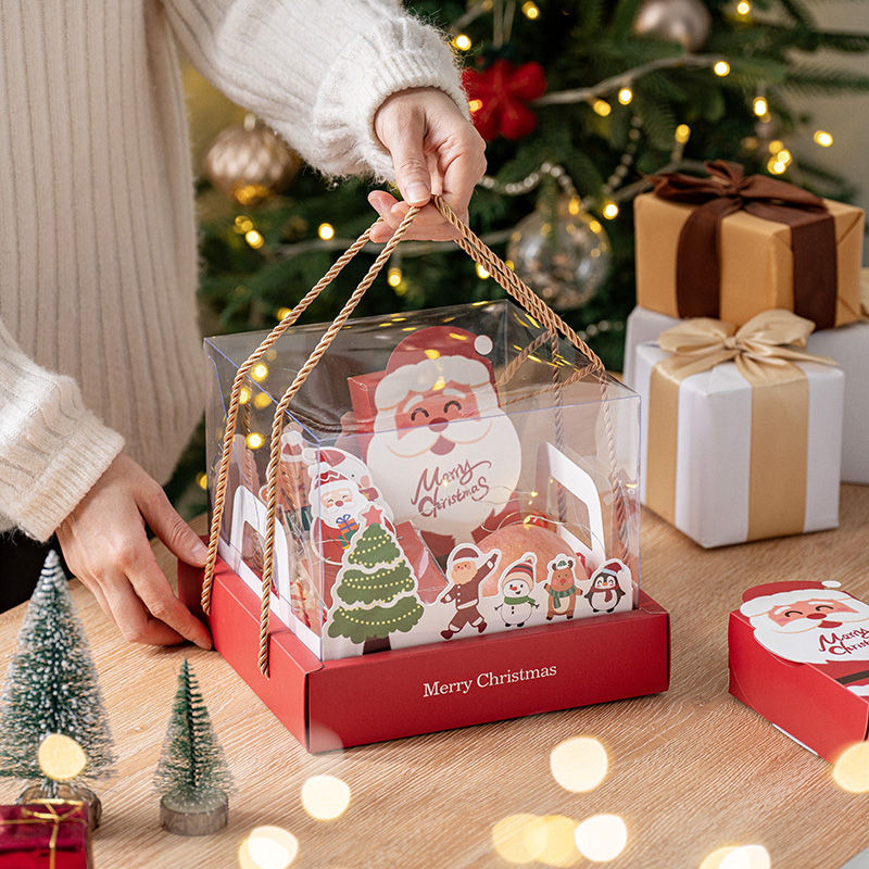 圣诞节透明手提礼品盒平安夜苹果伴手礼礼物糖果围巾蛋糕包装盒子