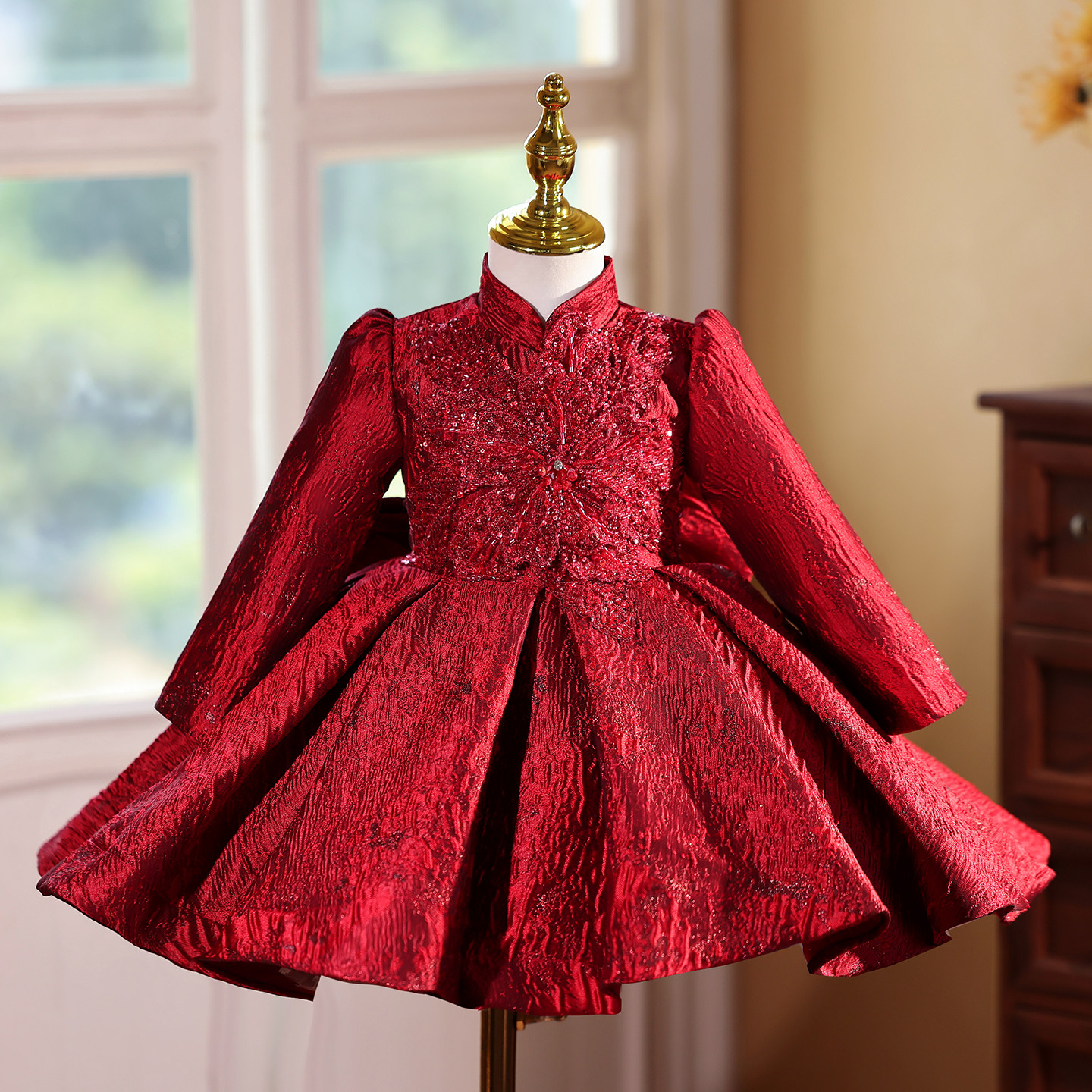 新中式儿童礼服红色公主裙主持人蓬蓬裙钢琴演出服女童礼服裙长袖,童装/婴儿装/亲子装,儿童礼服,淘宝优惠券,粉丝福利购,淘宝优惠卷
