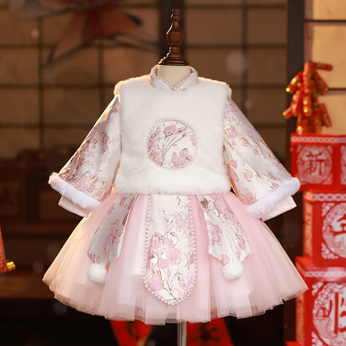 加厚冬季女童唐装拜年服
