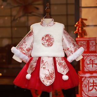 2025新款拜年服女童唐装红色儿童过年喜庆衣服中式周岁女宝礼服冬