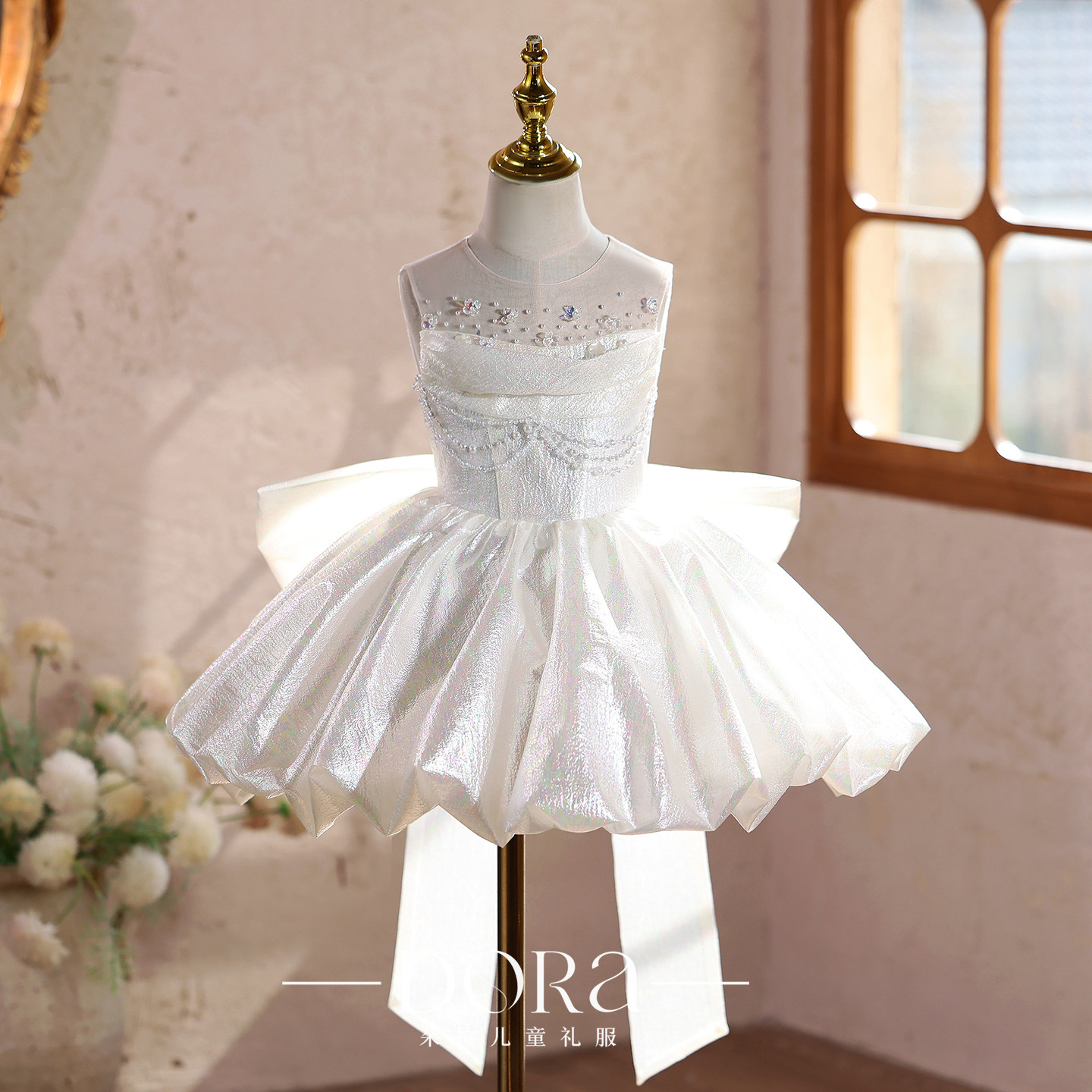 女童高端小礼服生日花童婚礼公主裙白色儿童主持人钢琴演奏演出服