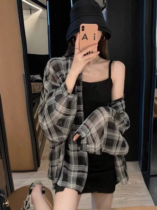 thumbnail for 2025 summer new sunscreen smock, thin high-quality shirt, top plaid shirt, cardigan jacket women