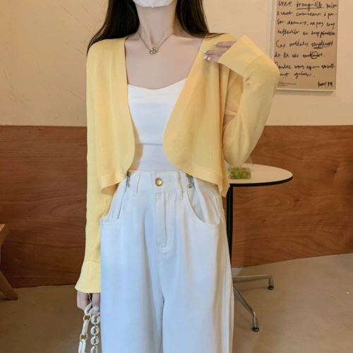 Осенний кардиган, шелковый жилет, лонгслив, короткая накидка, куртка, французский стиль, защита от солнца