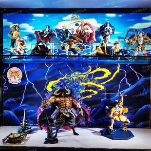 海贼王背景图和之国鬼岛阳光号凯多索隆手办盒展柜贴纸场景布景