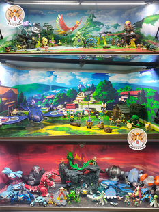 宝可梦背景口袋妖怪神奇宝贝手办盒贴纸展柜场景布景摄影背景图