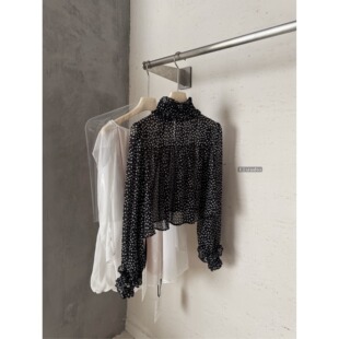 PPSHD｜ 黑色Chl e风波点韩女雪纺长袖 上衣 疯批美人徐睿知