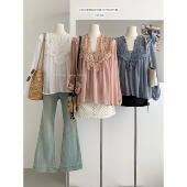 套装 PPSHD｜～26韩系新款 温柔气质衬衫 重工蕾丝镂空钩花小衫 法式