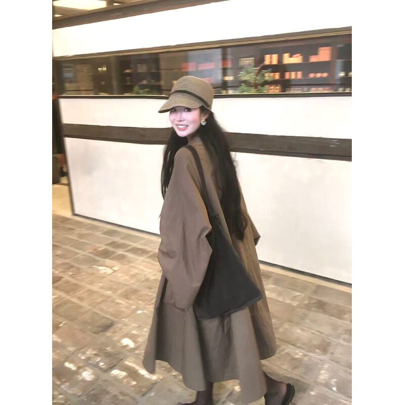 PPSHD｜  全棉row风中长款风衣外套女2025新款时髦大A摆伞形大衣