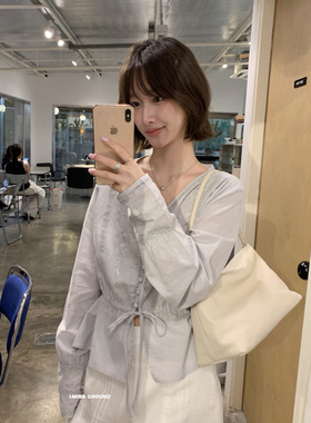 IMISS-年早春韩标绝美棉麻刺绣小衫(麻料有麻结麻点为正常)