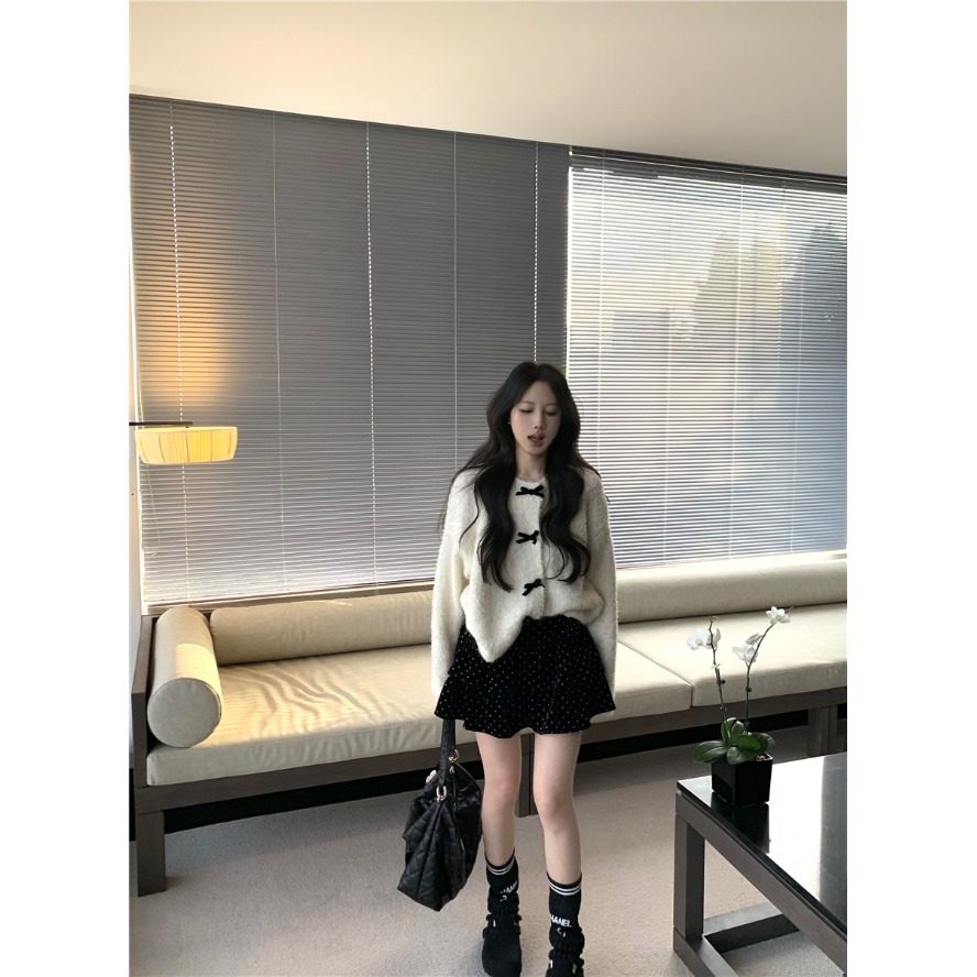 PPSHDins韩系针织开衫小香风甜美蝴蝶结宽松加厚毛衣波点短裙套装,女装/女士精品,时尚套装,淘宝优惠券,粉丝福利购,淘宝优惠卷