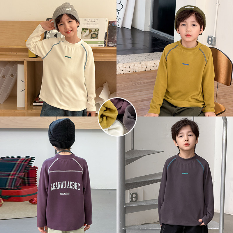 依依妈男童加厚蛋白绒打底衫儿童冬装宝宝宽松休闲字母明线t恤潮,童装/婴儿装/亲子装,T恤,淘宝优惠券,粉丝福利购,淘宝优惠卷