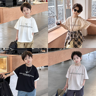 清仓！男童字母印花短袖T恤儿童春夏装上衣宝宝宽松圆领打底衫潮