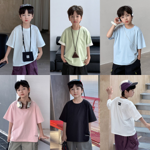 依依妈男童贴标刺绣字母短袖t恤儿童夏装宝宝纯棉薄款宽松打底衫