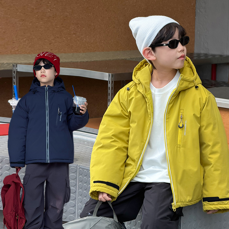 男童字母加厚夹棉连帽冲锋衣外套