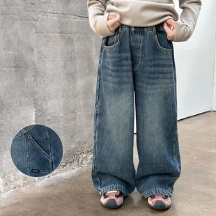 依依妈男童加绒牛仔裤儿童冬装裤子宝宝宽松复古一粒扣直筒休闲裤