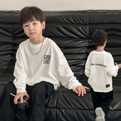 宝宝宽松圆领打底衫 依依妈男童后背拼接字母印花长袖 t恤儿童秋装