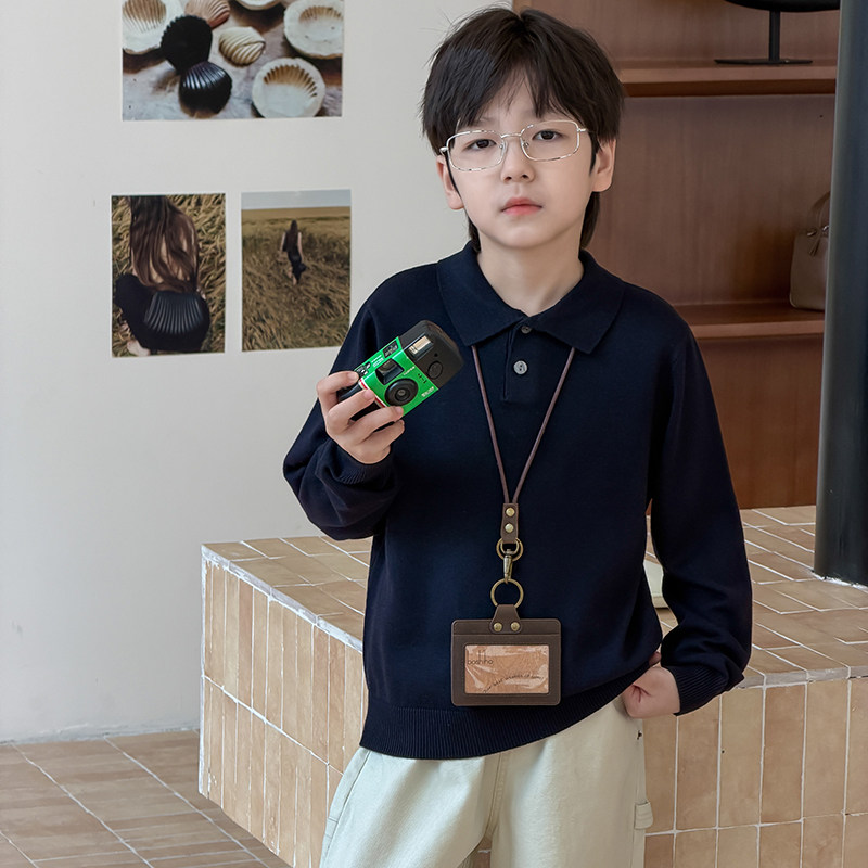 依依妈男童儿童针织衫2026新款秋季中大童气质翻领亲肤毛衣童装图片
