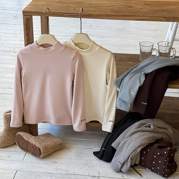 依依妈男童双层慕斯羊绒中领打底衫儿童冬装上衣宝宝宽松休闲T恤