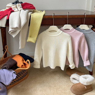 依依妈男童加厚中领毛衣儿童冬装宝宝纯色保暖高弹坑条打底针织衫