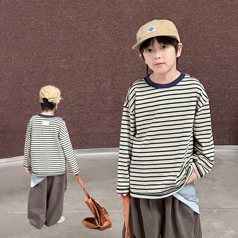男童条纹长袖T恤2025新款