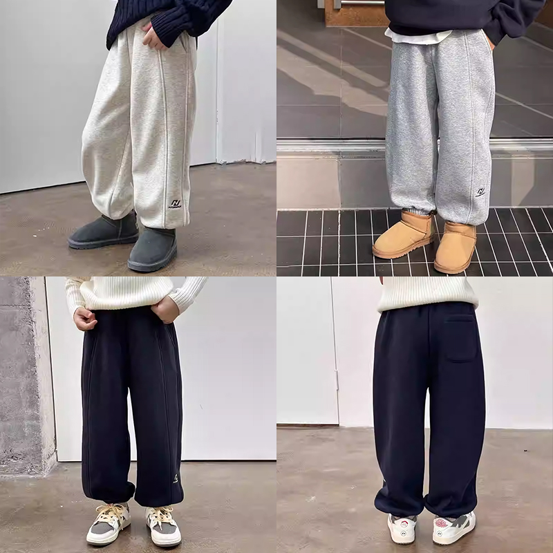 男童字母拼接束脚刺绣加绒卫裤