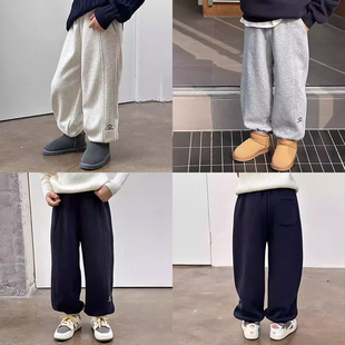 依依妈男童刺绣加绒卫裤儿童冬装宝宝宽松字母拼接束脚休闲卫裤潮