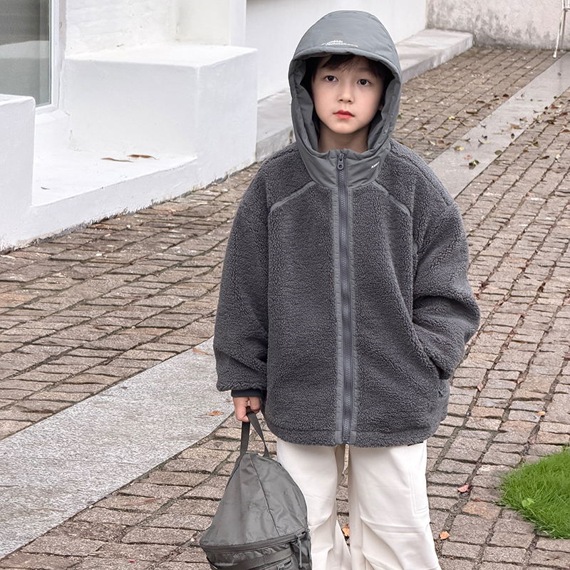 男童加厚连帽毛绒棉衣外套