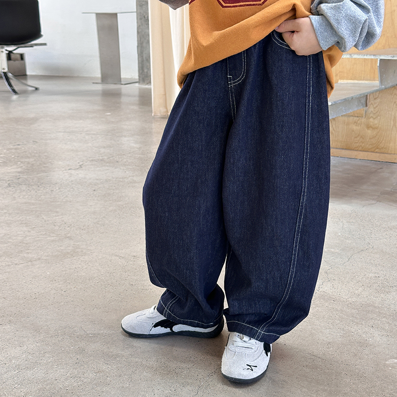 男童防掉色拼接明线直筒牛仔裤